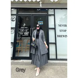 Setelan OneSet Rok Blazer Kotak CEO Plisket Wanita Bahan Flanel Ukuran Standar & Jumbo