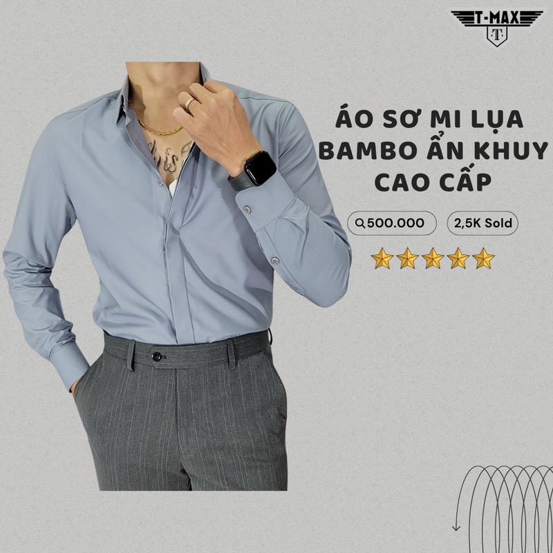 Áo Sơ Mi Nam Lụa Bambo Cao Cấp T-Max Luxury Nẹp Che Khuy Sơ Mi Nam Dài Tay Luxury vải Bambo cotton cúc cài cổ chuẩn hãng Menswear Shirt Màu Trắng