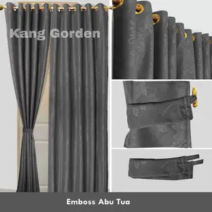 GORDEN PINTU DAN JENDELA EMBOSS POLOS MODEL SMOKRING 12 ABU TUA FREE TALI DAN HOOK Curtain
