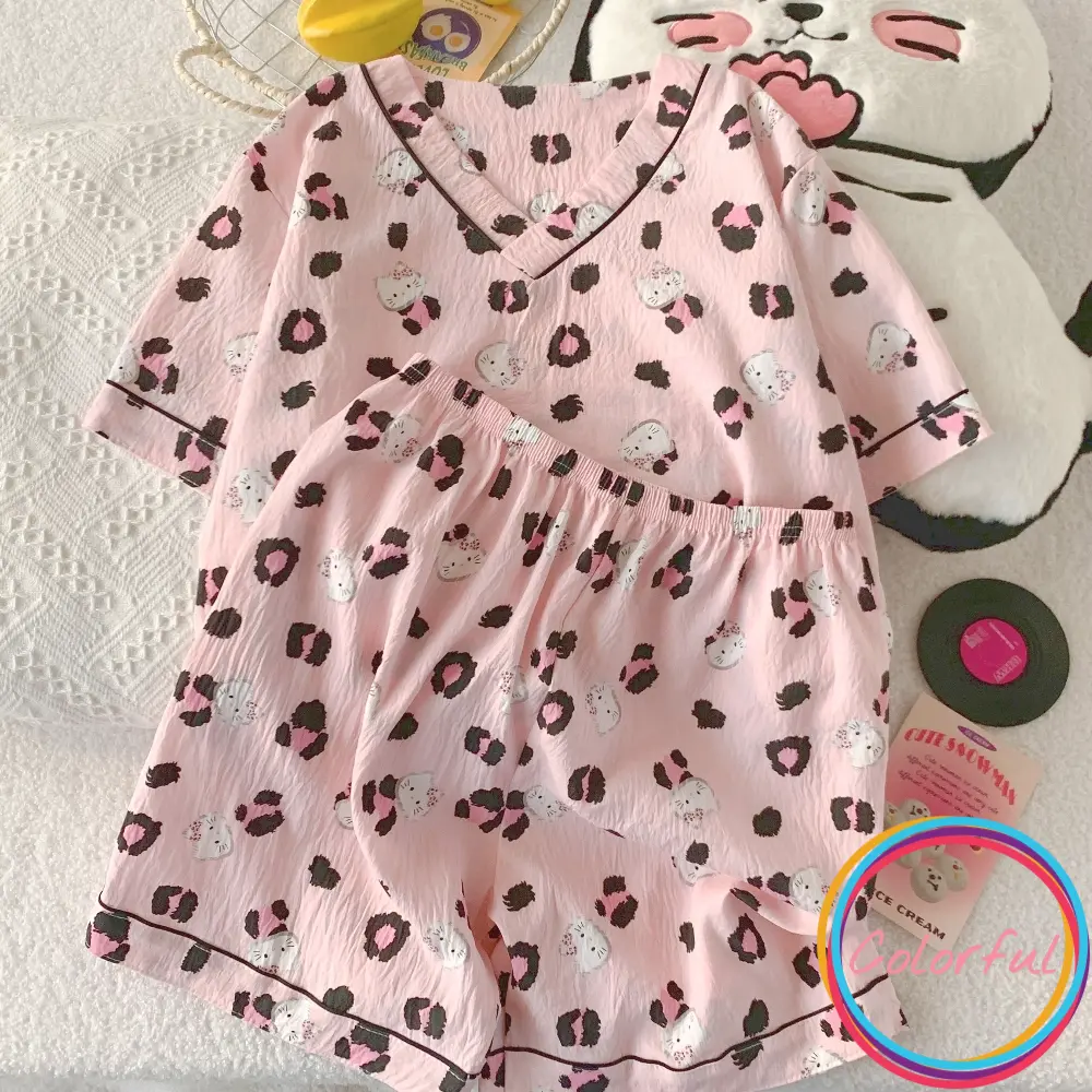 Pajamas with Shorts Women Short Sleeve Pretty Cute M-XXL night  wear