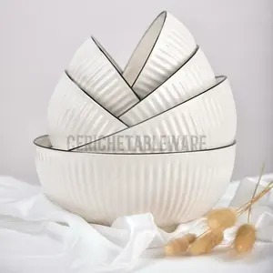 Ceriche Alma Bowl Porcelain Ceramic / Mangkok Cafe Cantik / Mangkok Aesthetic / Aesthetic Bowl / Mangkok White Diamond List Hitam