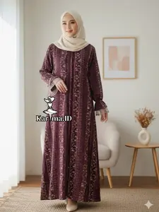 Humaira Dress Gamis Wanita Rayon Motif Mix Brokat Tille Premium Lembut Adem Nyaman Daily Bumil dan Busui Friendly By Karima