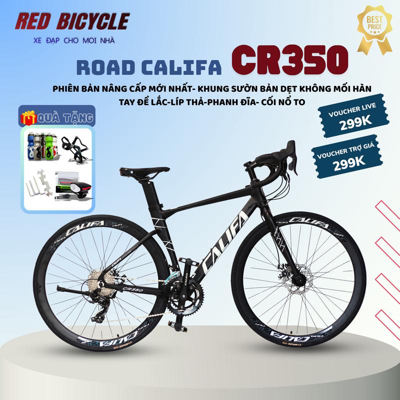 Xe Đạp Đua Tay Cong CALIFA CR350 Tay Đề Lắc - Xe Road Bike, Khung Nhôm Phanh Đĩa Đề T-WOO R3 16 Cấp