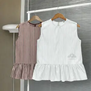 WOW - Dara Inner Vest Peplum Top Cardigan Stripe Blouse Top Balon Korean Style Atasan Wanita Casual Rompi