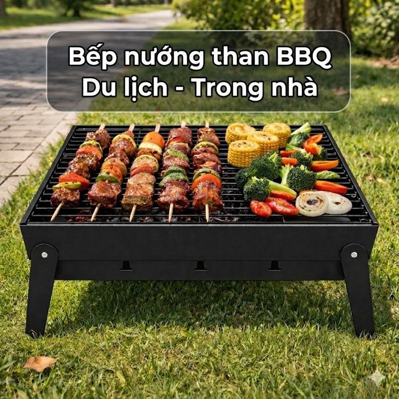 Bếp nướng BBQ, lò nướng than hoa, bếp nướng gấp gọn, tiện lợi đi dã ngoại, du lịch