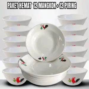 PAKET HEMAT 12 PIRING + 12 MANGKUK plastik berat 1 kg Piring makan mangkok bakso atau sovenir