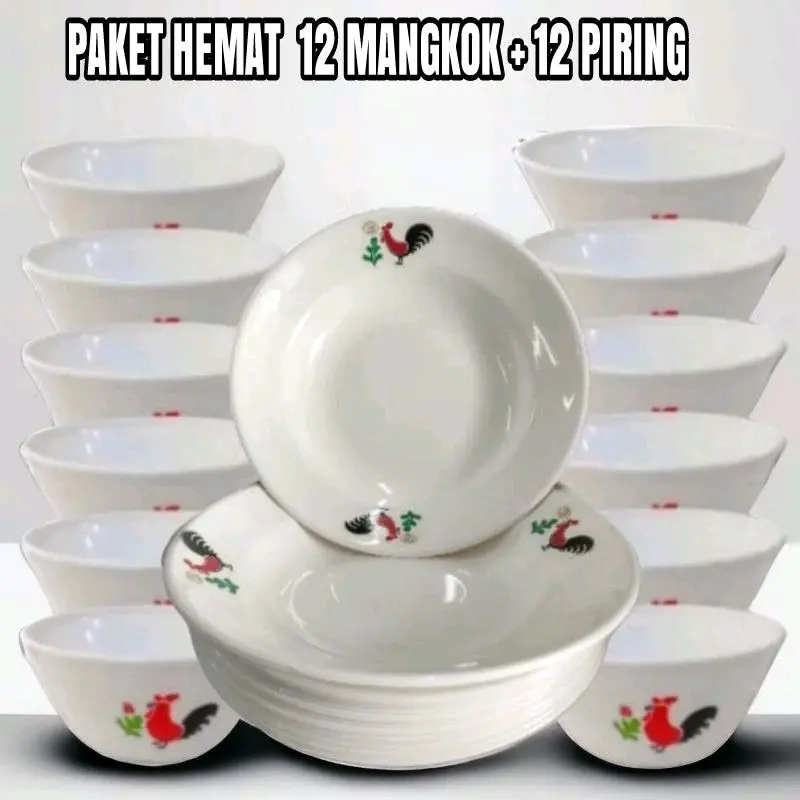 PAKET HEMAT 12 PIRING + 12 MANGKUK plastik berat 1 kg Piring makan mangkok bakso atau sovenir 0