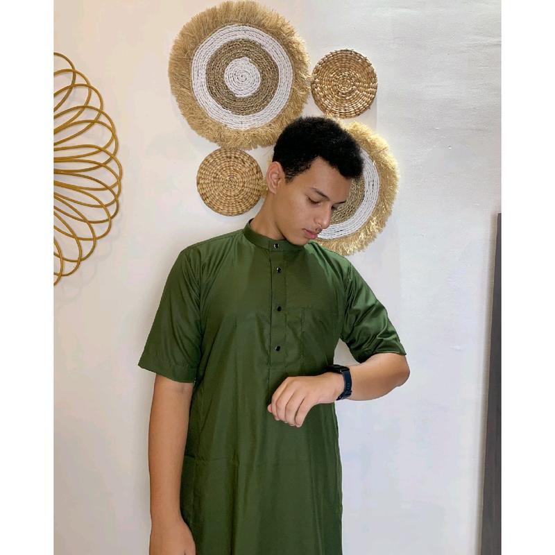 Gamis Hasyimi Lengan Pendek Berkerah by MAJA Collection Gamis Toyobo Grade A Kancing Premium Busana Muslim Pria Warna Navy Dewasa Hitam Katun Panjang Jubah 5