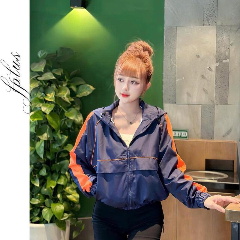  Áo khoác gió nữ form lửng FRT3.1 chất dù mỏng lót thun phối kẻ sọc năng động cá tính 