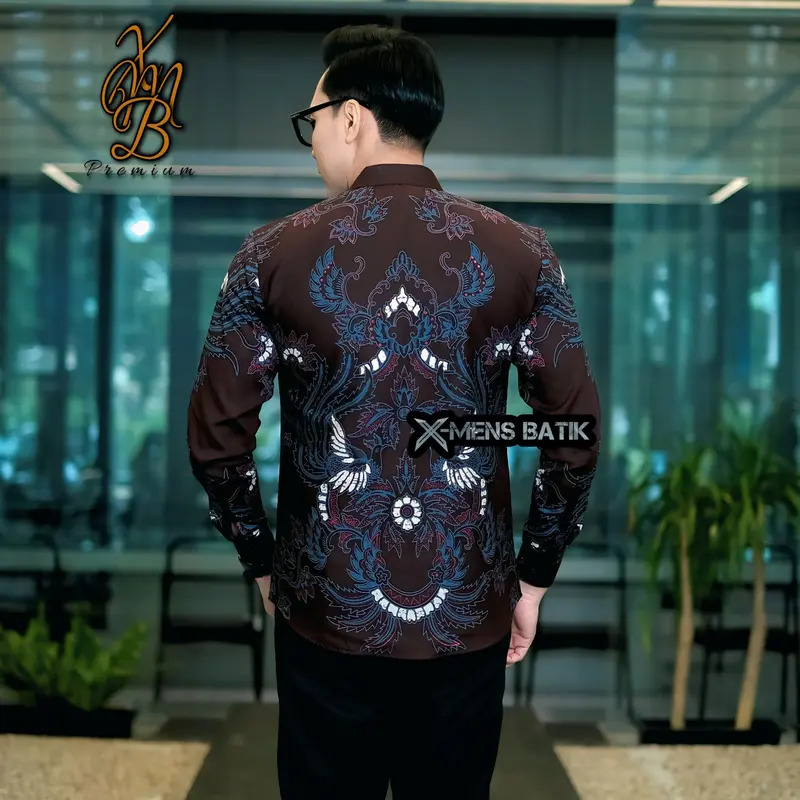 Kemeja Batik Slimfit Pria Premium Lapis Puring Motif Motif ASKAR Burgundy Katun 100% - Panjang 4