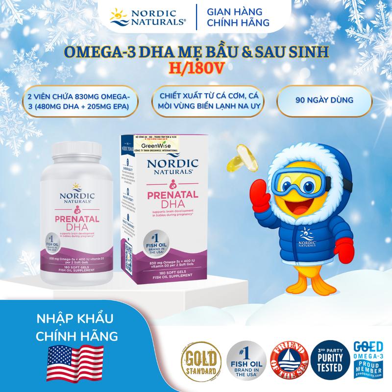 DHA bầu Triglyceride Nordic Naturals lọ 180 viên nang mềm hỗ trợ mẹ bầu tăng cường miễn dịch phát triển não bộ thai nhi & ổn định tâm trạng cho thai kỳ khỏe mạnh
