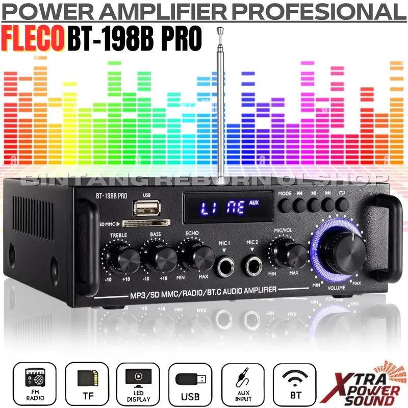 Power Amplifier FLECO BT-198B PRO | Amplifier Bluetooth MINI Fleco Audio Power BT 198B PRO 1000W | Karaoke + Mp3 player + FM Radio Full Bass - FLECO BT-198B PRO 0