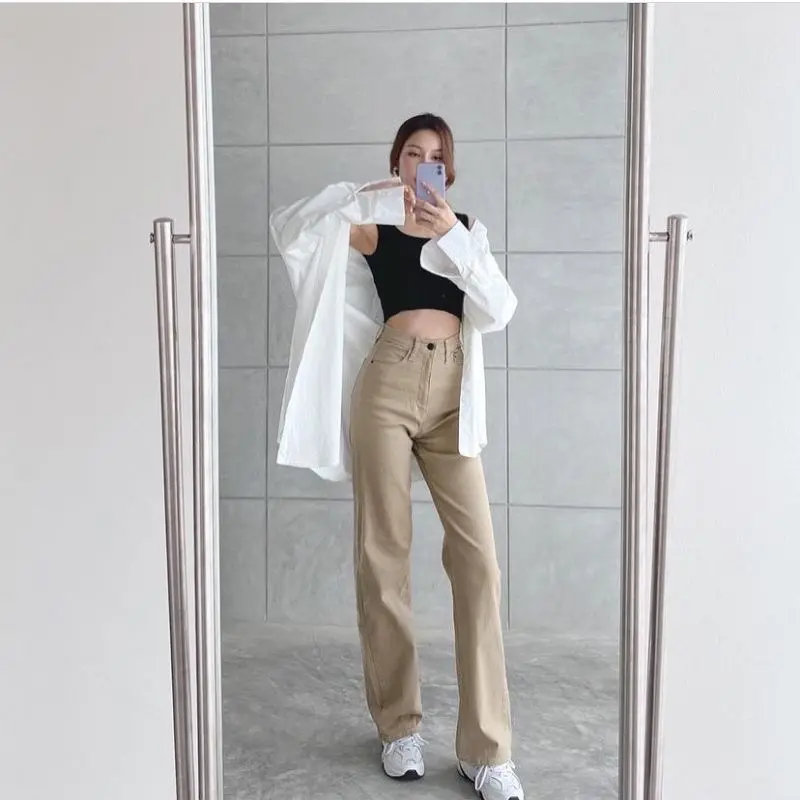 Celana jeans wanita model loose jeans peanuts/khaki keren kekinian Panjang Nyaman 2
