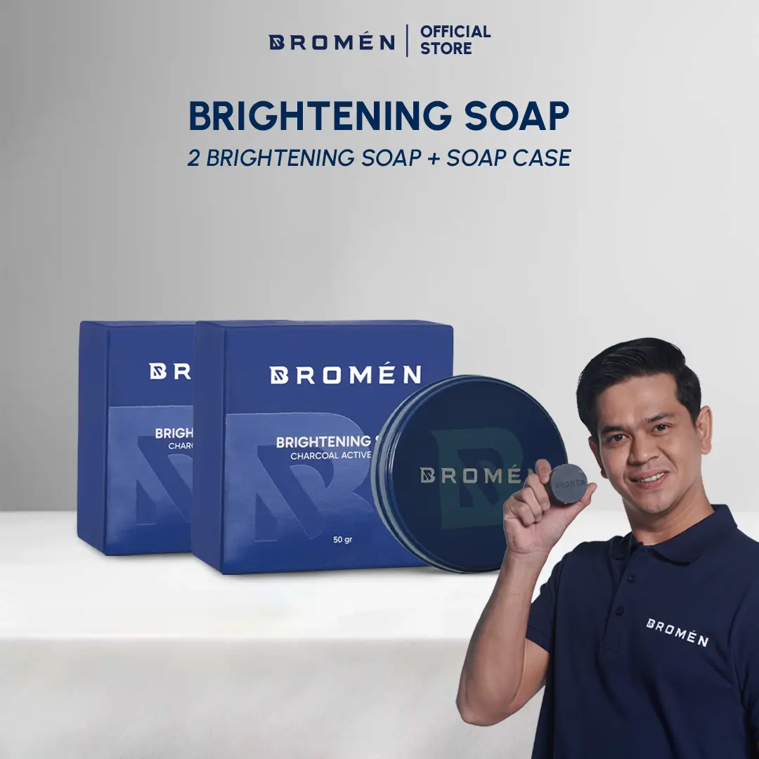 2 PCS BROMEN BRIGHTENING SOAP + SOAPCASE | SKINCARE COWOK | Perawatan Mencerahkan Muka Pria Kusam Berminyak Laki Wajah Hitam