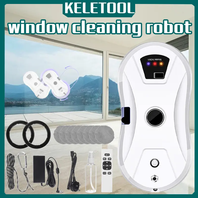Automatic Window Cleaning Robot Window Cleaning Washer Vacuum AI Path Planning 8600Pa Suction Remote Control Edge Detection for Streak-Free Glass