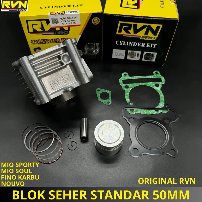 BLOCK SEHER BORING BLOK SEHER MIO SPORTY MIO SOUL MIO LAMA NOUVO ORIGINAL RVN PLUS PISTON KIT SEPAKET FREE PAKING 5LW 1