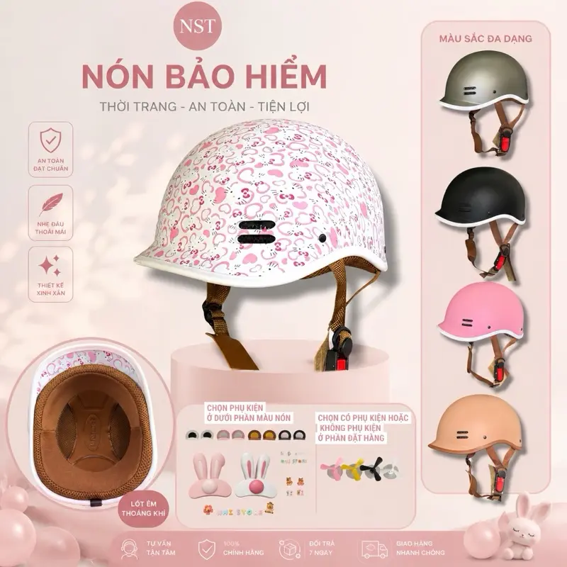 ( NÓN BẢO HIỂM CHÍNH HÃNG ) Mũ Bảo Hiểm Kiểu Dáng Cá Heo Chính Hãng Helmet - Tặng Phụ Kiện , Bảo Hành 12 Tháng , Chất Liệu Nhựa ABS -  Helmet Phụ Kiện Đẹp - Mũ Đẹp Thời Trang