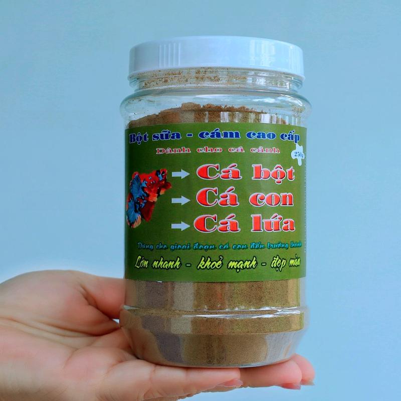 Bột sữa - cám dành cho cá bột - cá con - cá lứa. Betta - Hafmoon - Galaxy - Guppy và các loại cá cảnh. Hủ 250g.