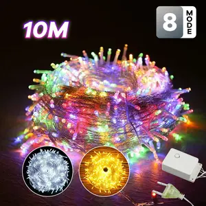 Lampu Hiasan LED 100 Lampu 10M 8 Mode Tahan Air untuk Pesta Natal Pernikahan Indoor Outdoor Warna RGB Putih Warm White Putih