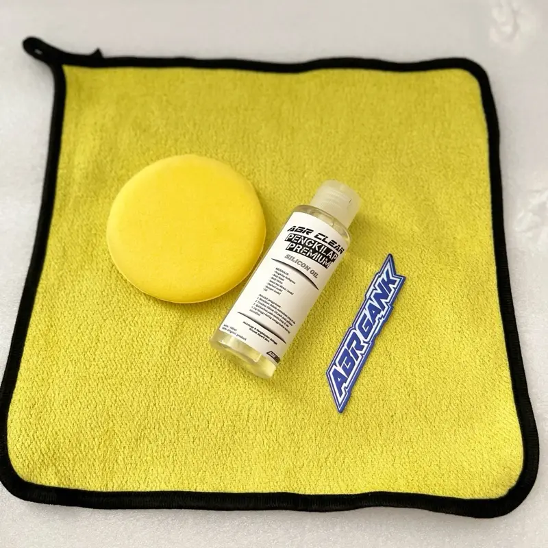 Pengkilap + spon + kain lap mikrofiber