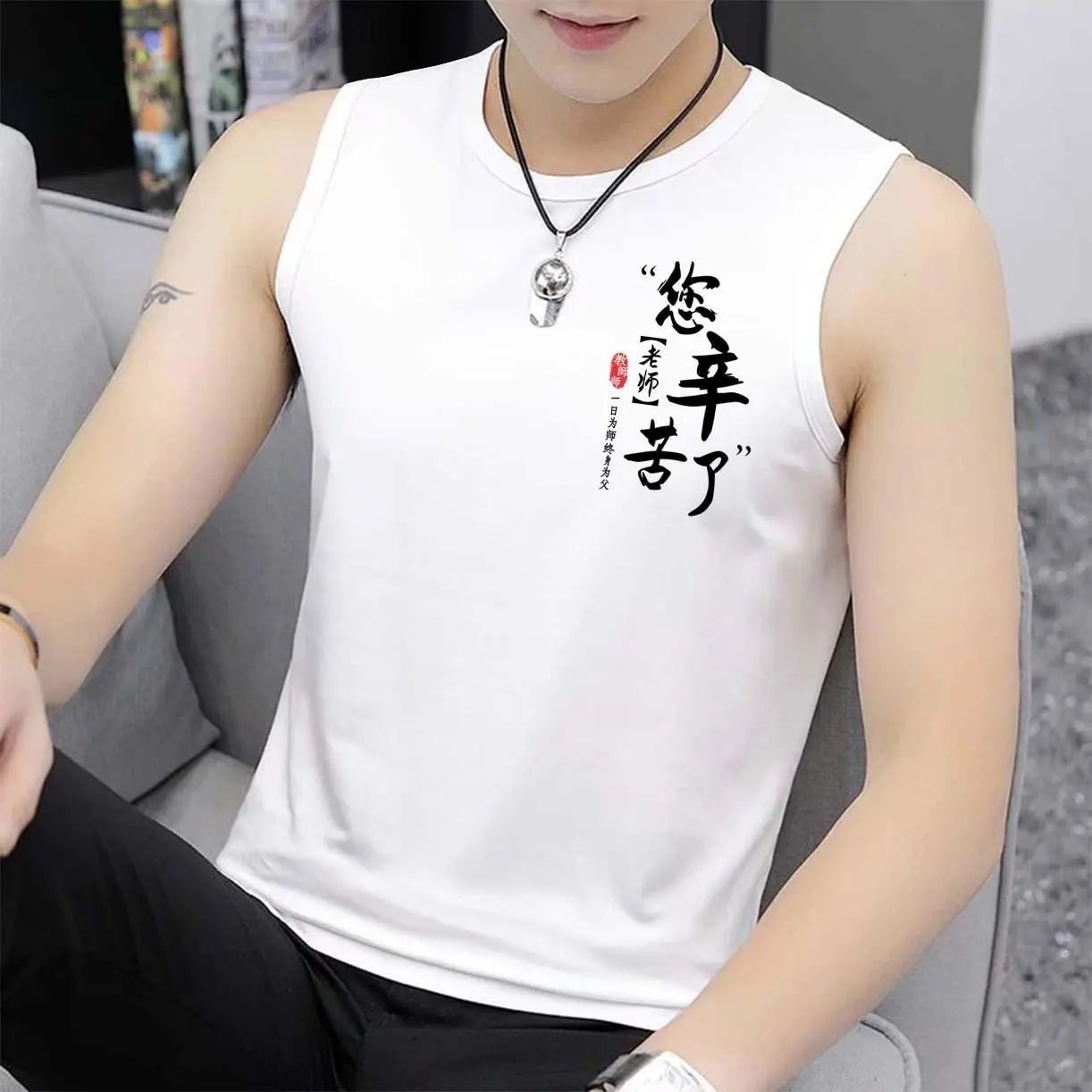 A&T storee.Singlet pria dewasa logo tulisan kaos tanpa lengan/lekbong pria/kaos dalam pria/tengtop pria