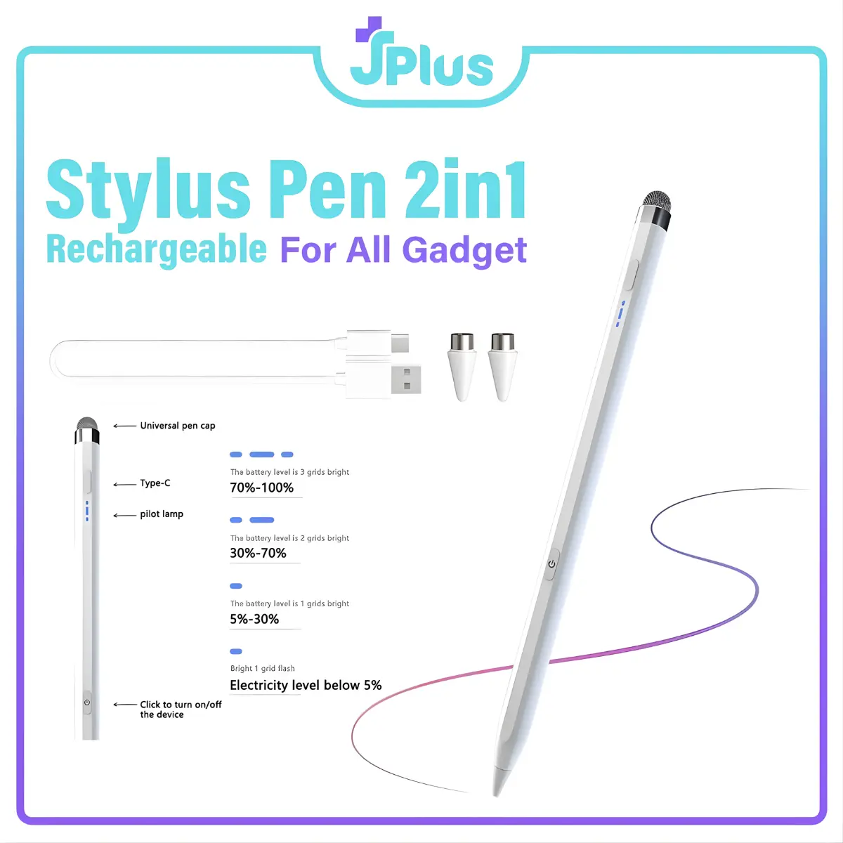 2in1 Stylus Pen Universal Rechargeable Tanpa Bluetooth Kompatibel For iPad Tablet & Ponsel Presisi Tinggi Cocok Menulis & Menggambar