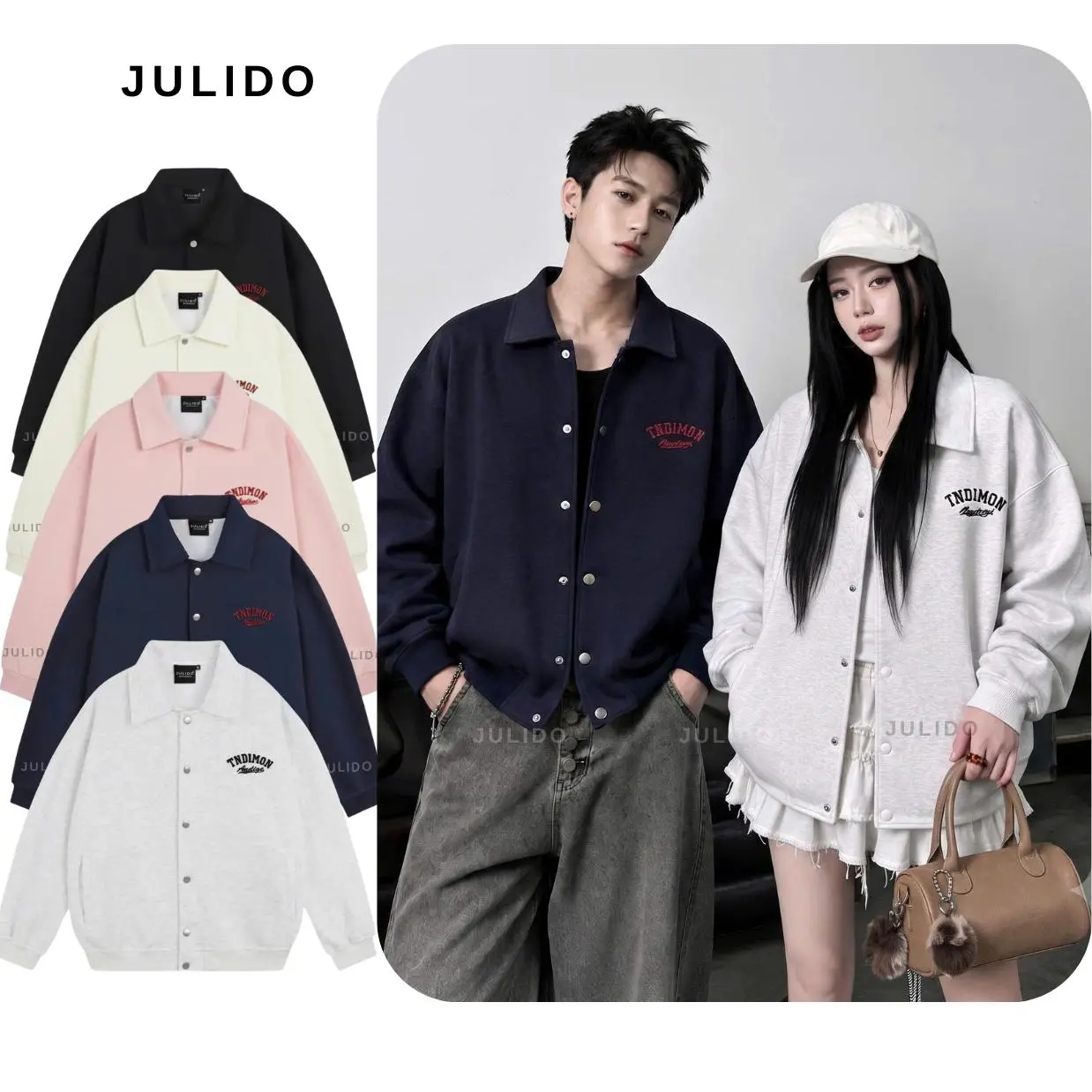 Áo Khoác Nỉ Varsity JULIDO Form Rộng Chất Liệu Hai Da Cúc Bấm Cao Cấp Thêu Hình Sắc Nét