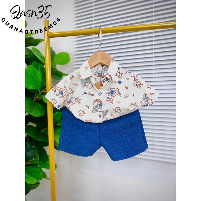 (GẤU SỮA, 6KG-30KG) Bộ quần áo sơ mi cho bé mặc tết phong cách lịch sự đáng yêu thiết kế áo sơ mi quần đũi mặc mát