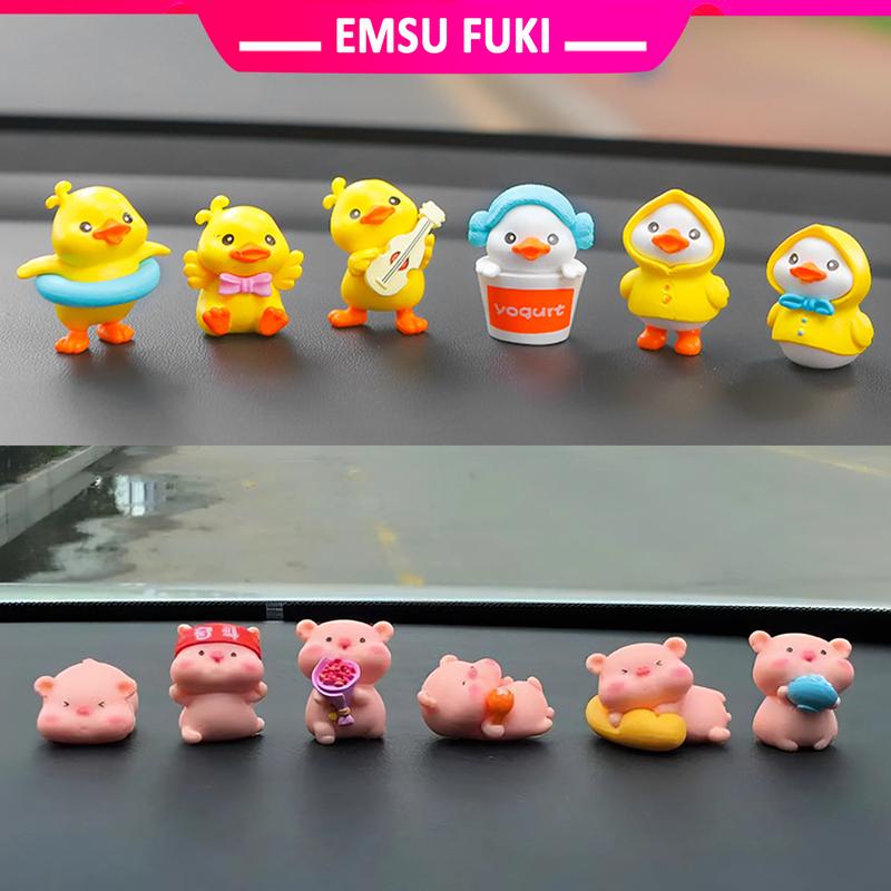 COMBO Bộ 6 Chú Vịt Vàng Và 6 Chú Heo Hồng Trang Trí Nội Thất Ô Tô, Trang Trí Bảng Điều Khiển Taplo Xe Hơi 1