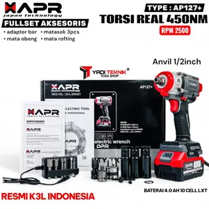 APR Impact AP127+ Torsi 450NM 1 Baterai Pembuka Baut Roda & CVT Kunci Impact Torsi Fullset Aksesori Brushless RPM 2500 Mode Auto Stop & Long Torque
