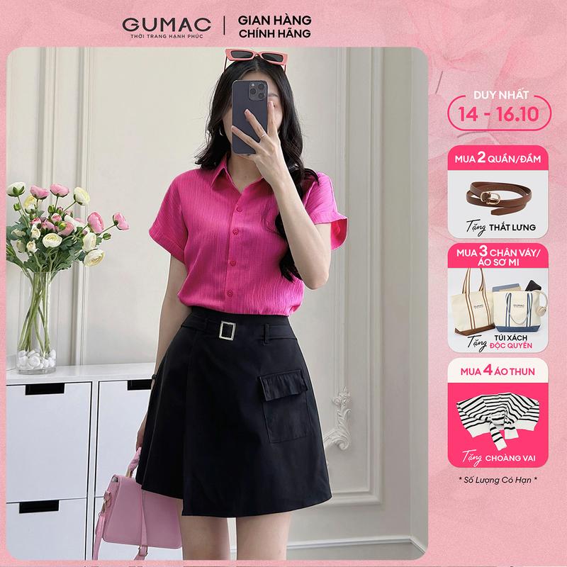 [MUA 3 TẶNG TÚI XÁCH] Áo sơ mi nữ kiểu tay liền vải lụa xốp màu hồng, be dáng suông lai lật thời trang GUMAC LAE1032