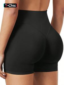 Shorts deportivos de cintura alta para mujer, shorts de ciclismo y correr sin costuras con levantamiento de glúteos para entrenamiento en gimnasio, diseño liso, alta elasticidad