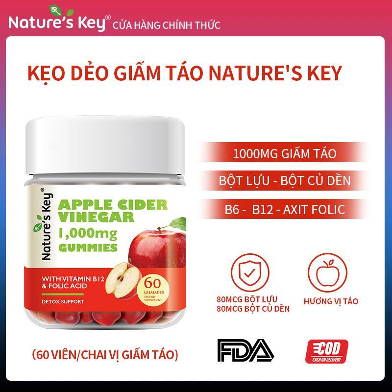   Ưu Đãi Mua Sớm  Kẹo Dẻo Giấm Táo Nature's Key 1000mg Giấm Táo Nguyên Chất Bổ Sung Vitamin Thiết Yếu Thành Phần Tự Nhiên 60 viên 