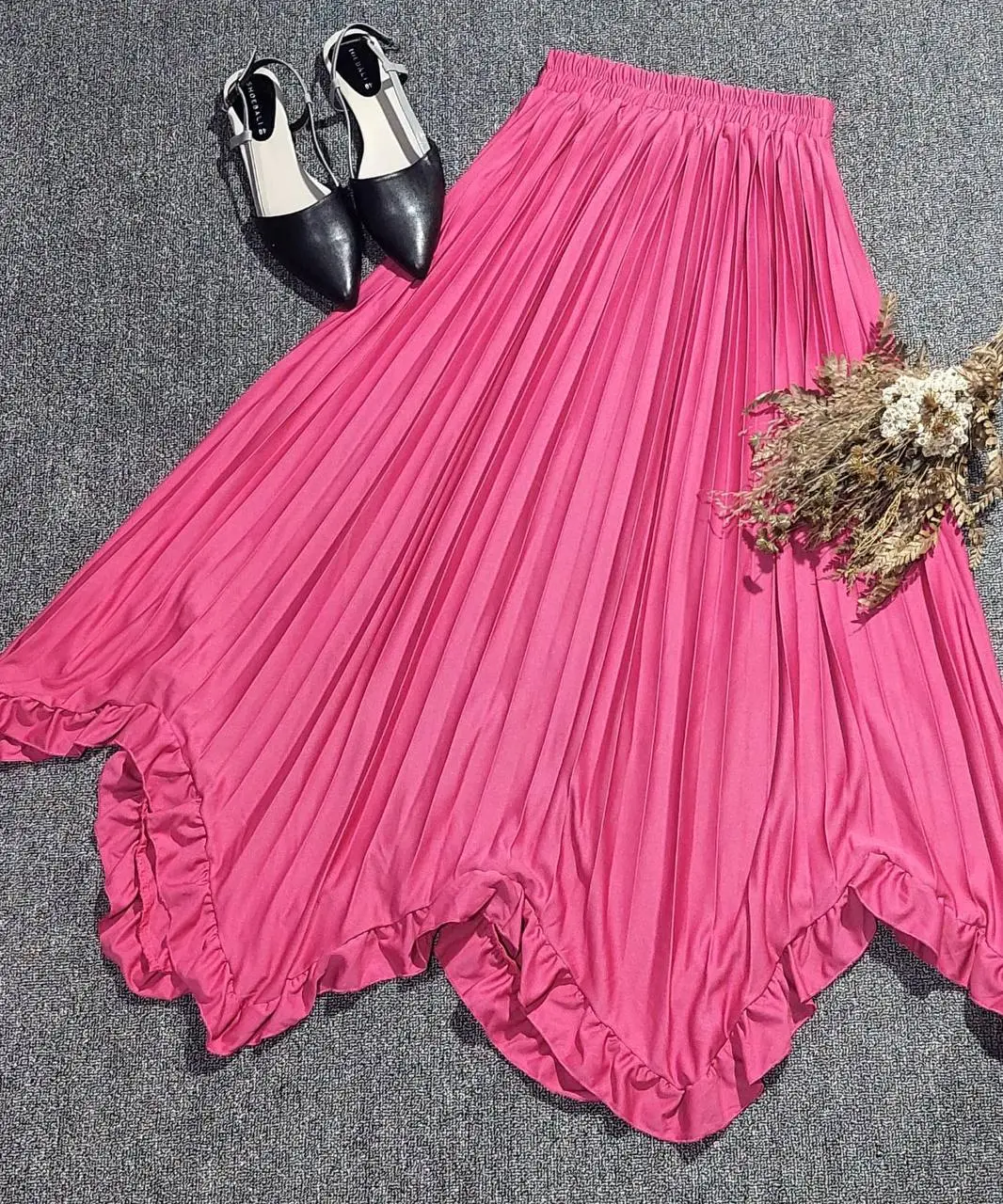 Peony ruffle skirt | rok plisket ruffle korean style | rok panjang wanita/rok plisket rempel bawah mewah/rok kekinian