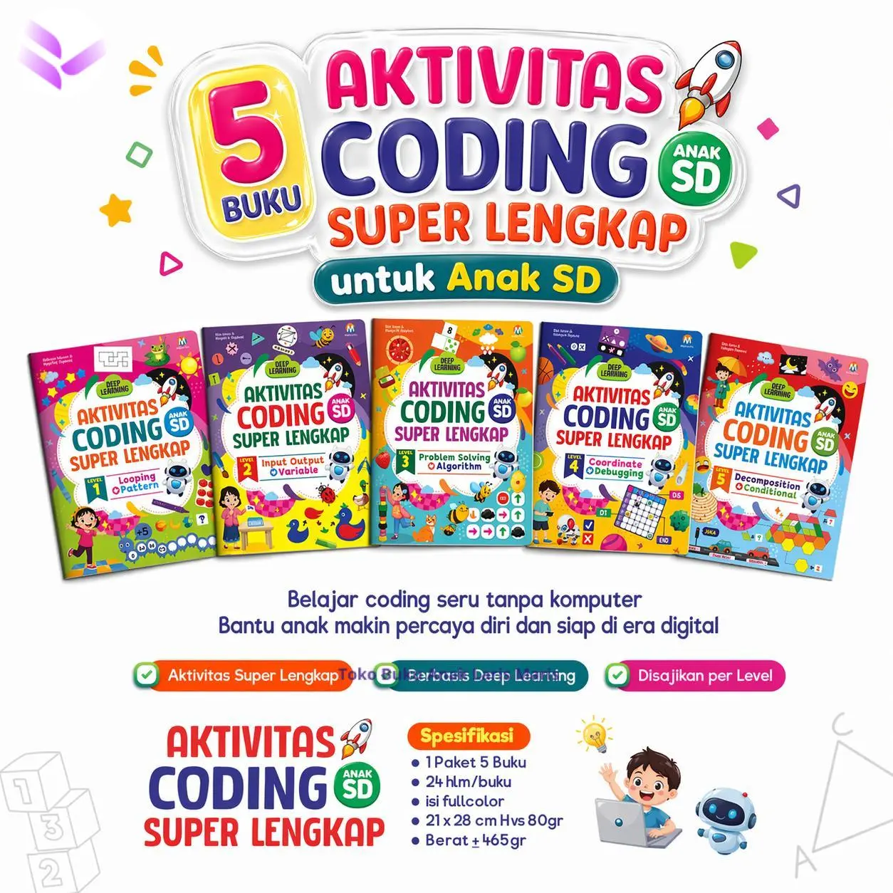 (Isi 5 Buku) Aktivitas Coding Super Lengkap untuk Anak SD - Ziyadbooks