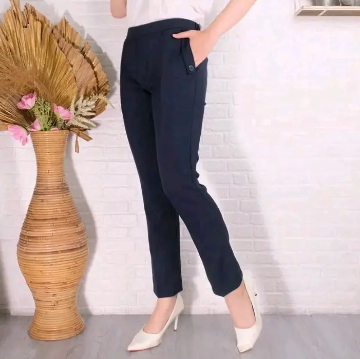 Celana bahan kerja wanita pinggang karet belakang 2
