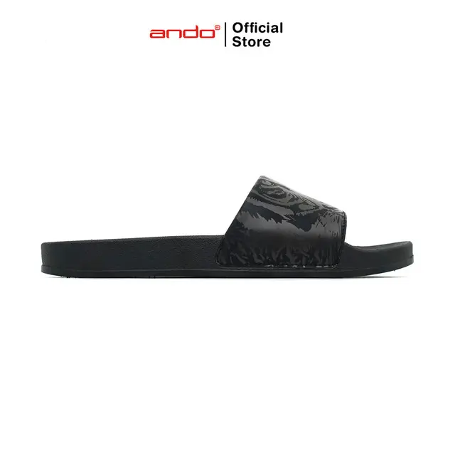 Ando Official Sandal Selop Slip On Tigras Pria Dewasa - Hitam/Coklat 1