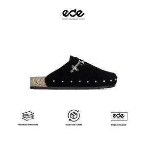 Edefootwear - Sandal Kulit Casual Slide Clog Unisex Hitam Lacy