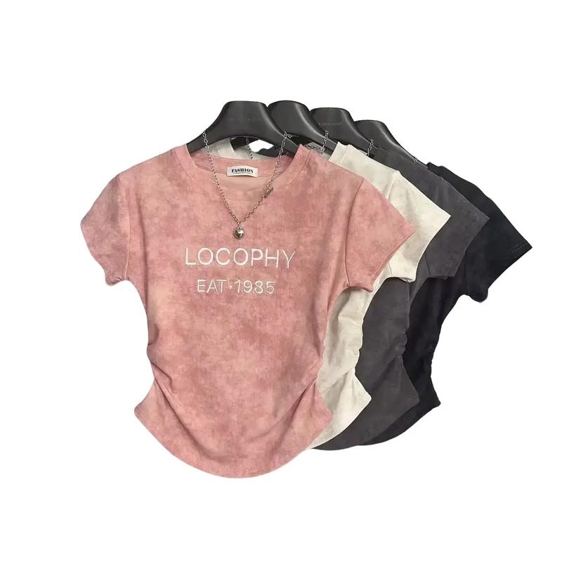 Internet Hot Summer New Letter Print Short-Sleeve Women 202 400 Match Sweet Hot Girl Slim Fit Slimming Short Top Womenswear Lingerie dressingguide wardrobe essential Lady Casual Comfort Tshirt 0