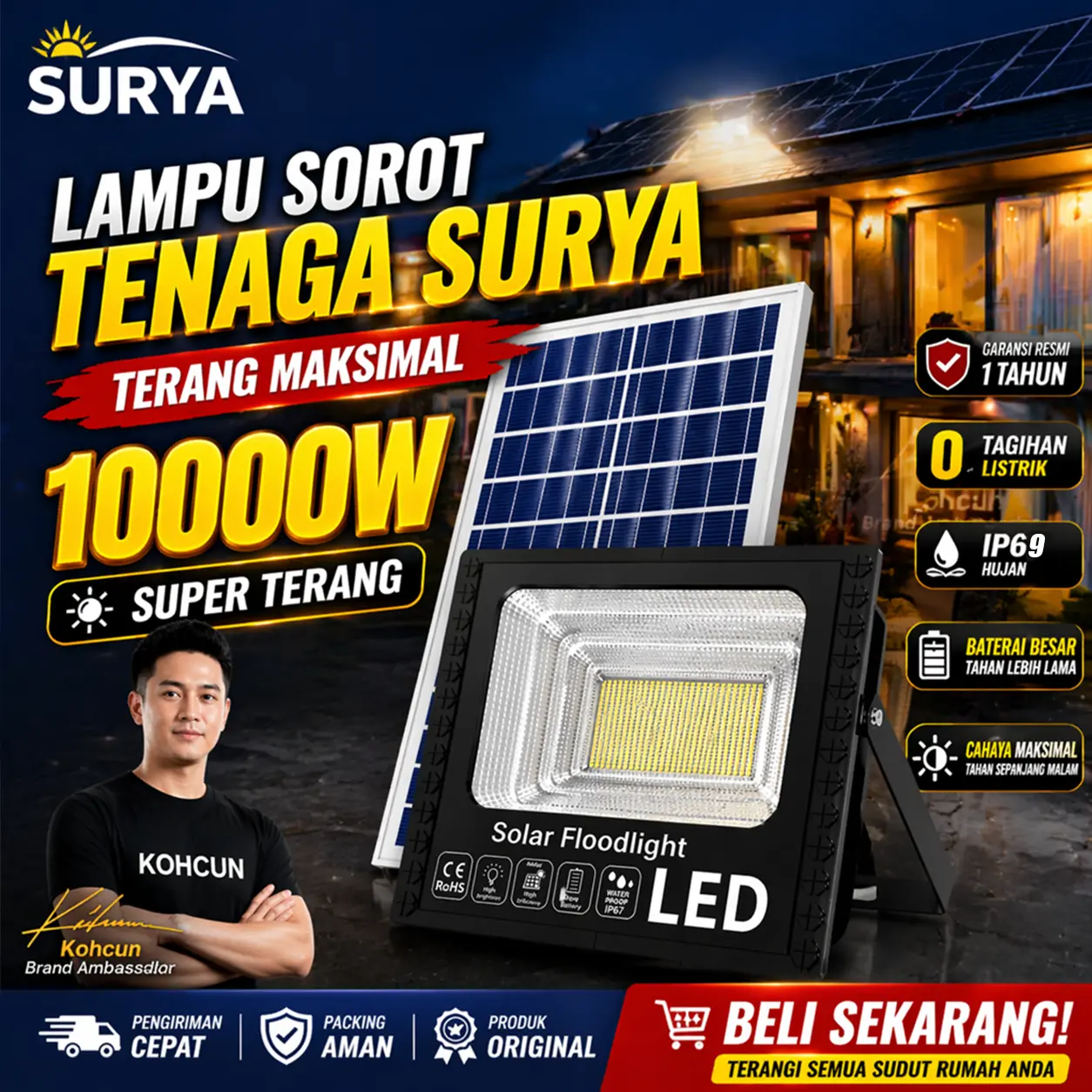 【Garansi 3 tahun】LampuHemat Lampu Surya  LED Beli1 Gratis1  street lightlampu sinar matahari otomatis Tahun IP67 Tahan Air Remote Control 5M Kabel Gratis Hemat Listrik Seluruh Tahun lampu tenagasurya lampu emergency  lampu sorot led