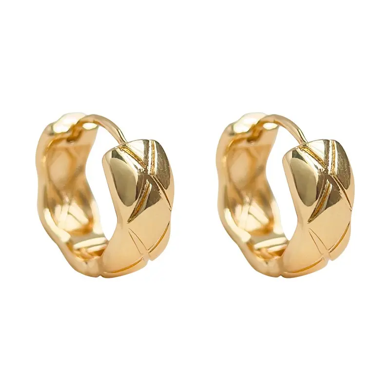 Eyori - Sier Earring 925  Sterling Silver - Anting Hoop Bulat Garis Lapis Emas 14K 6