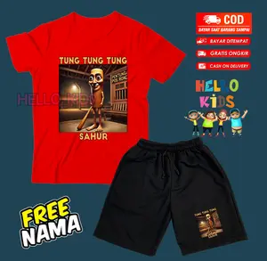 Kaos Anak Celana Anak Tung Tung Sahur Free Nama/T-shirt Baju Anak Celana Pendek Anak Tung Tung Sahur