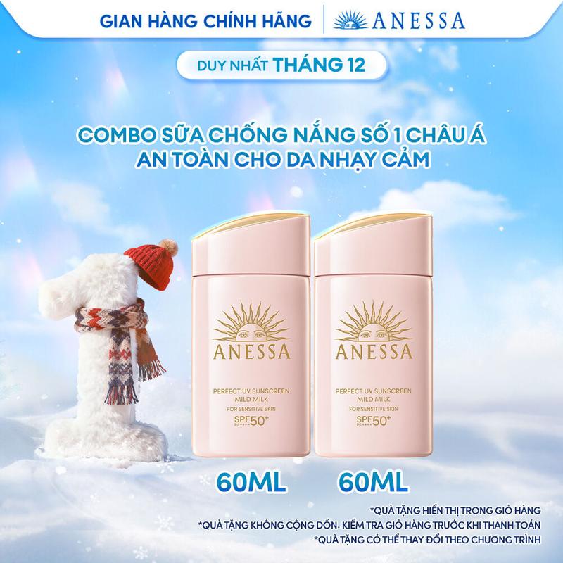   FS  Bộ Đôi Kem chống nắng dạng sữa dưỡng da dịu nhẹ cho da nhạy cảm và trẻ em Anessa Perfect UV Sunscreen Mild Milk SPF 50+ PA++++ 