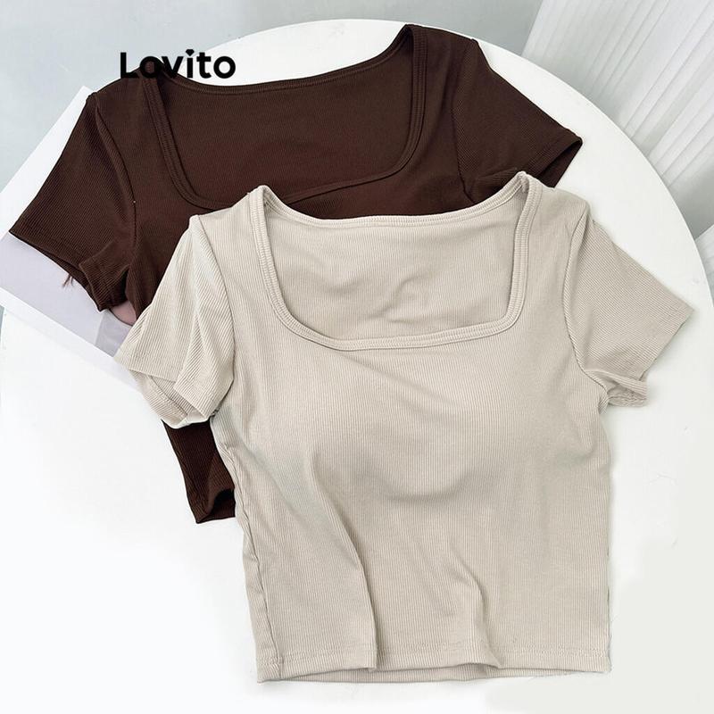 Lovito Casual Plain Basic T Shirt for Women LNE24089 Multi color Top Womenswear Lingerie Comfort Summer Tshirt Streetwear Minimalist Short Short Sleeve 3