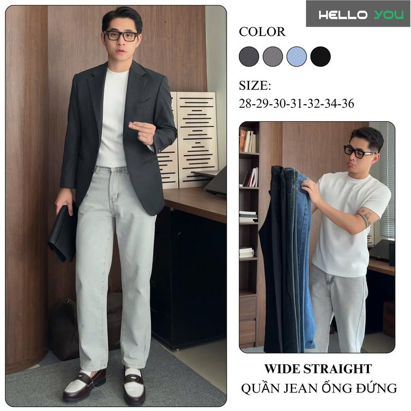 Quần jean nam Ống Suông Đứng HELLOYOU Chất vải jean Denim Cao Cấp dày dặn, Phom wide Straight thoải mái, dễ phối.