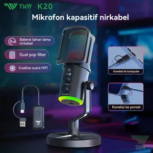TNW K20  Microphone Condenser USB Type-C Mikrofon With RGB Light Untuk PC Streaming&Gaming