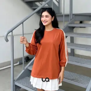 NEW LONGSLEEVE LENGAN PANJANG STRIPE COTTON SOFT HIGHSLIT KAOS ATASAN WANITA