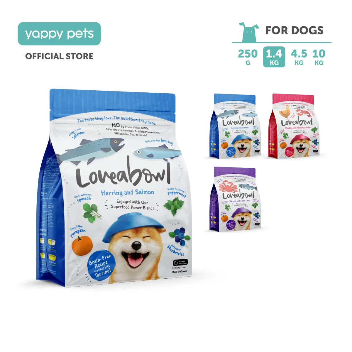 Loveabowl Dog Dry Food | Grain-Free, All Life Stages, Complete Diet, Kibbles, Herring Salmon Chicken Lobster Snow Crab