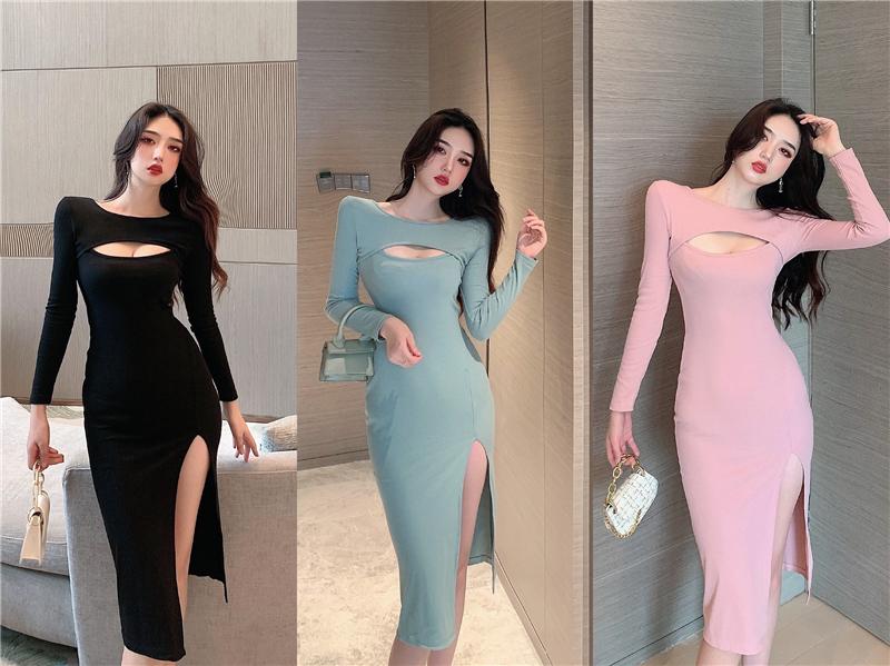 Product Introduction of Váy Dài Đáy Phong Cách Nữ Thần Thanh Lịch, Gợi Cảm, Rỗng, Xẻ Tà, Dáng Ôm 1