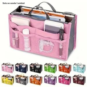 Bolsa de almacenamiento multifuncional, organizador plegable de poliéster para uso en casa y viajes, diseño multi-bolsillos para cosméticos, carteras, llaves